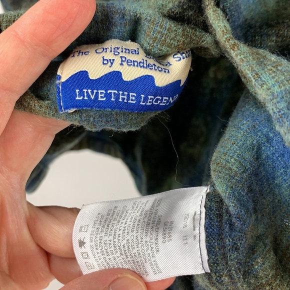 Pendleton Portland Oregon Plaid Green/Blue Button Down 100% Wool Shirt XS - Picture 8 of 10